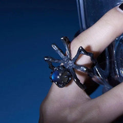 Y2k Punk Couples Crystal Ball & Spider Adjustable Finger Ring