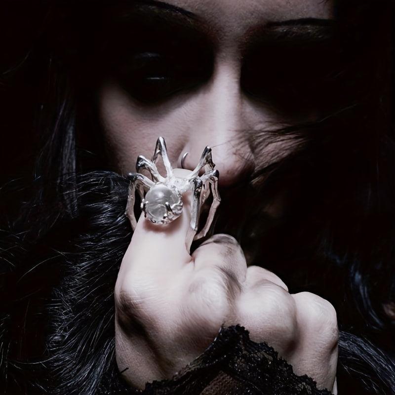 Y2k Punk Couples Crystal Ball & Spider Adjustable Finger Ring