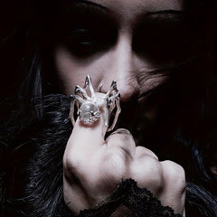 Y2k Punk Couples Crystal Ball & Spider Adjustable Finger Ring