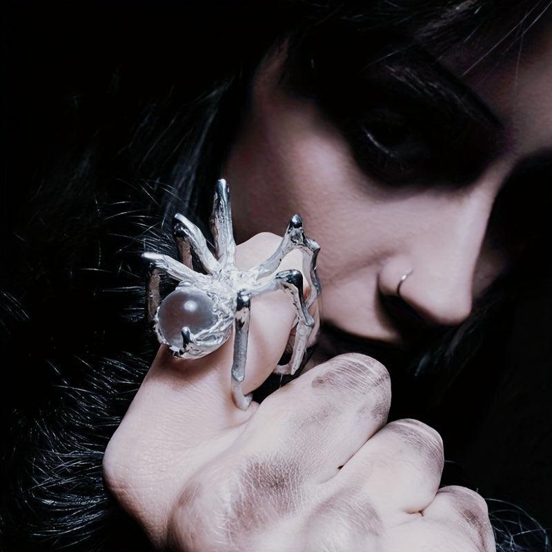 Y2k Punk Couples Crystal Ball & Spider Adjustable Finger Ring