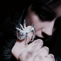 Y2k Punk Couples Crystal Ball & Spider Adjustable Finger Ring