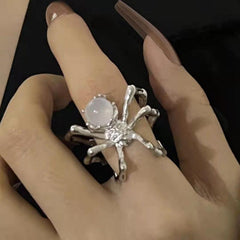 Y2k Punk Couples Crystal Ball & Spider Adjustable Finger Ring