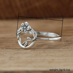 Vintage Flower Ring Silvery Plated Bohemian Women's Ring