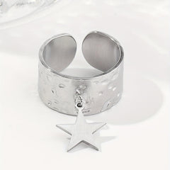 Steel Pentagram Sequin Pendant Stainless Steel Ring