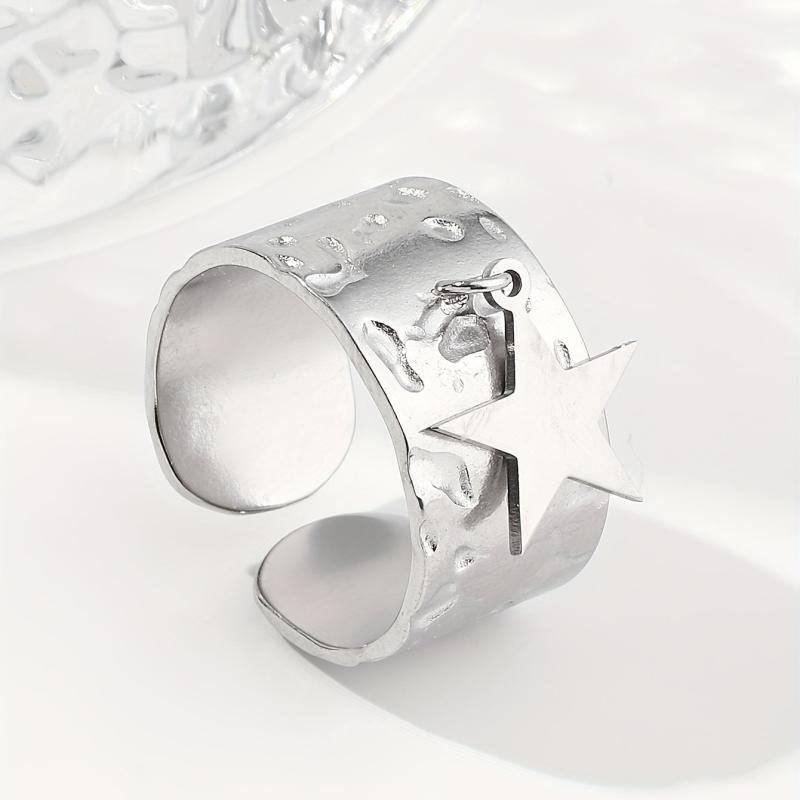 Steel Pentagram Sequin Pendant Stainless Steel Ring