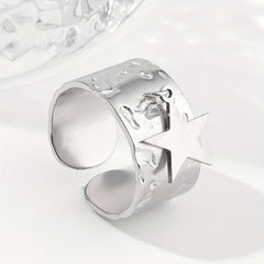 Steel Pentagram Sequin Pendant Stainless Steel Ring
