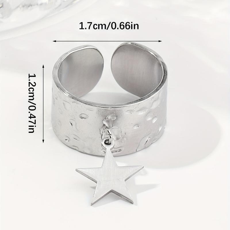 Steel Pentagram Sequin Pendant Stainless Steel Ring