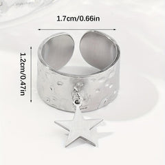 Steel Pentagram Sequin Pendant Stainless Steel Ring