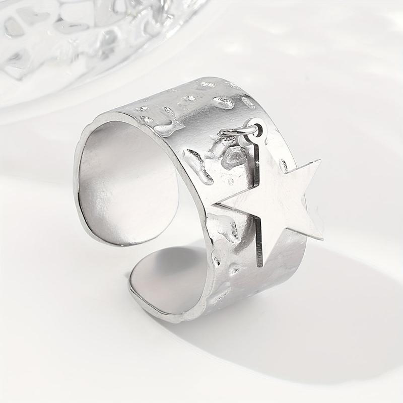 Steel Pentagram Sequin Pendant Stainless Steel Ring