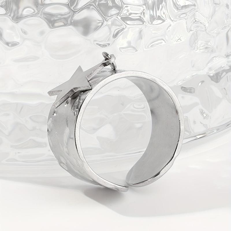 Steel Pentagram Sequin Pendant Stainless Steel Ring