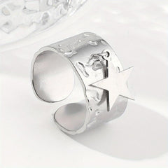 Steel Pentagram Sequin Pendant Stainless Steel Ring