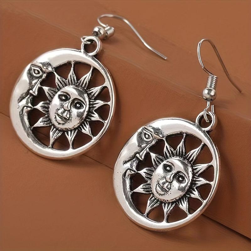 Vintage Sun Moon Happy Face Earrings Girls Women