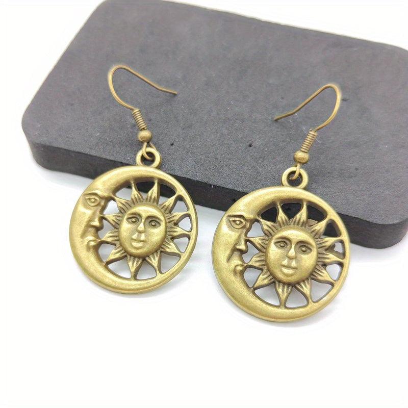 Vintage Sun Moon Happy Face Earrings Girls Women