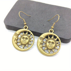 Vintage Sun Moon Happy Face Earrings Girls Women
