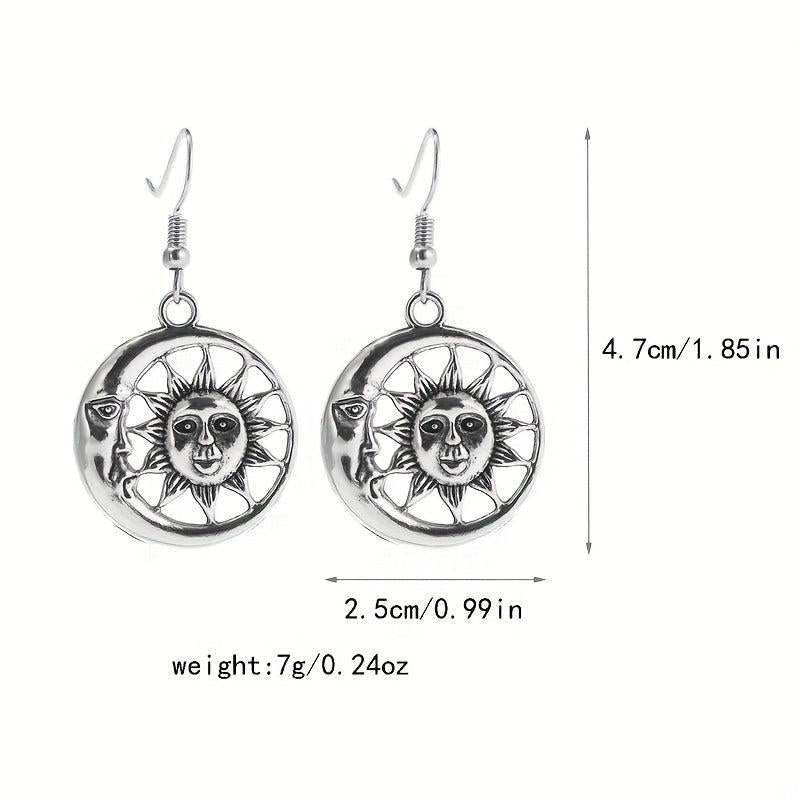Vintage Sun Moon Happy Face Earrings Girls Women