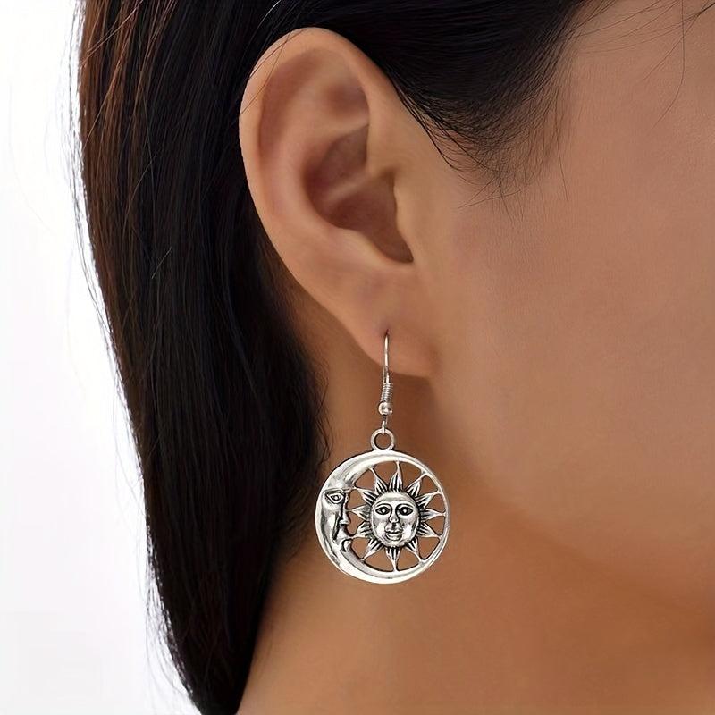 Vintage Sun Moon Happy Face Earrings Girls Women