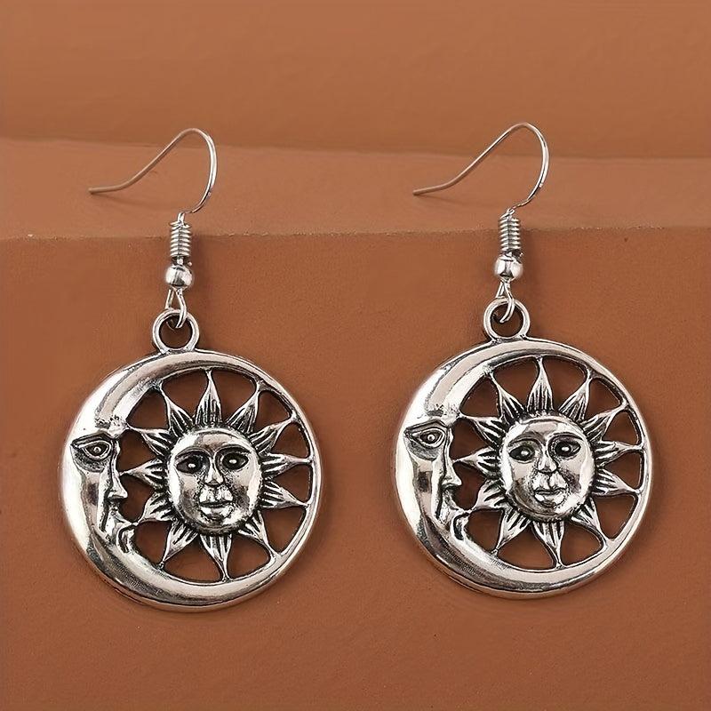 Vintage Sun Moon Happy Face Earrings Girls Women