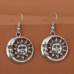 Vintage Sun Moon Happy Face Earrings Girls Women