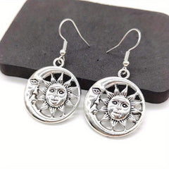 Vintage Sun Moon Happy Face Earrings Girls Women