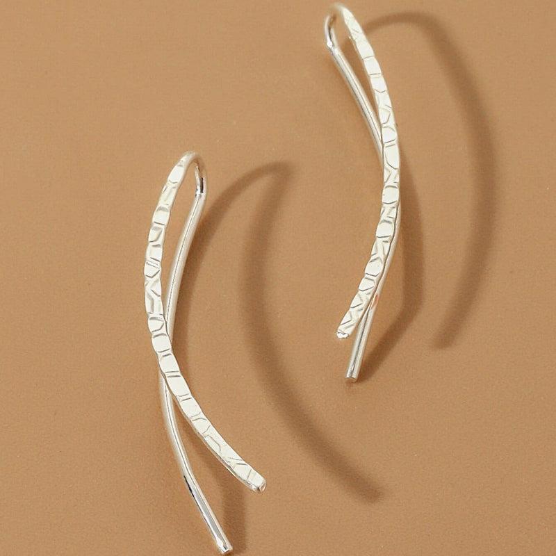 Minimalist Silvery Ear Climber Earrings Copper Studs