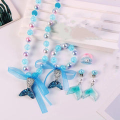 Kids Mermaid Tail Pearl Necklace Bracelet Set