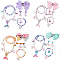 Kids Mermaid Tail Pearl Necklace Bracelet Set