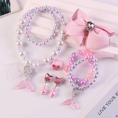 Kids Mermaid Tail Pearl Necklace Bracelet Set