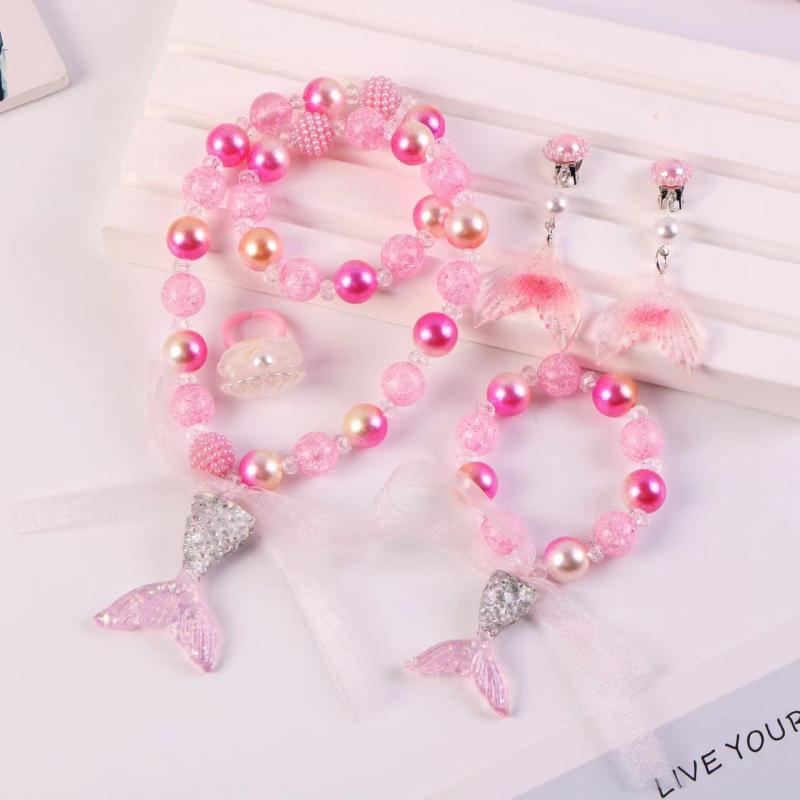 Kids Mermaid Tail Pearl Necklace Bracelet Set