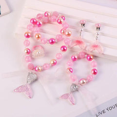 Kids Mermaid Tail Pearl Necklace Bracelet Set
