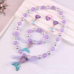 Kids Mermaid Tail Pearl Necklace Bracelet Set