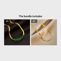 Vintage Geometric Gemstone Necklace 18K Stainless Steel Chain
