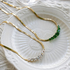 Vintage Geometric Gemstone Necklace 18K Stainless Steel Chain