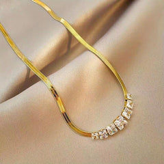 Vintage Geometric Gemstone Necklace 18K Stainless Steel Chain