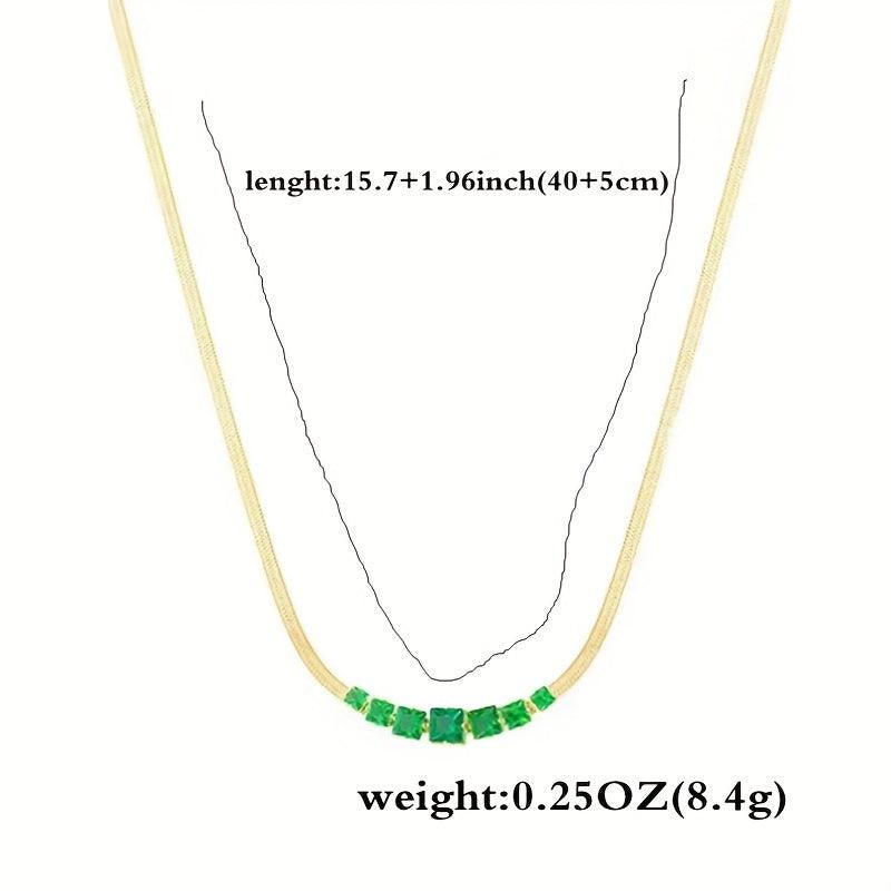 Vintage Geometric Gemstone Necklace 18K Stainless Steel Chain