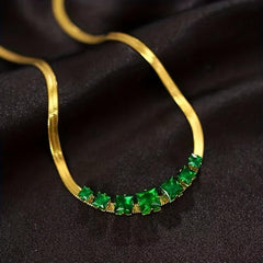 Vintage Geometric Gemstone Necklace 18K Stainless Steel Chain