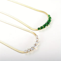 Vintage Geometric Gemstone Necklace 18K Stainless Steel Chain
