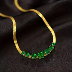 Vintage Geometric Gemstone Necklace 18K Stainless Steel Chain