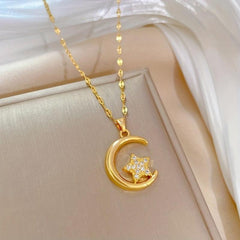 Stainless Steel Moon Star Pendant Necklace Choker Chain Gift