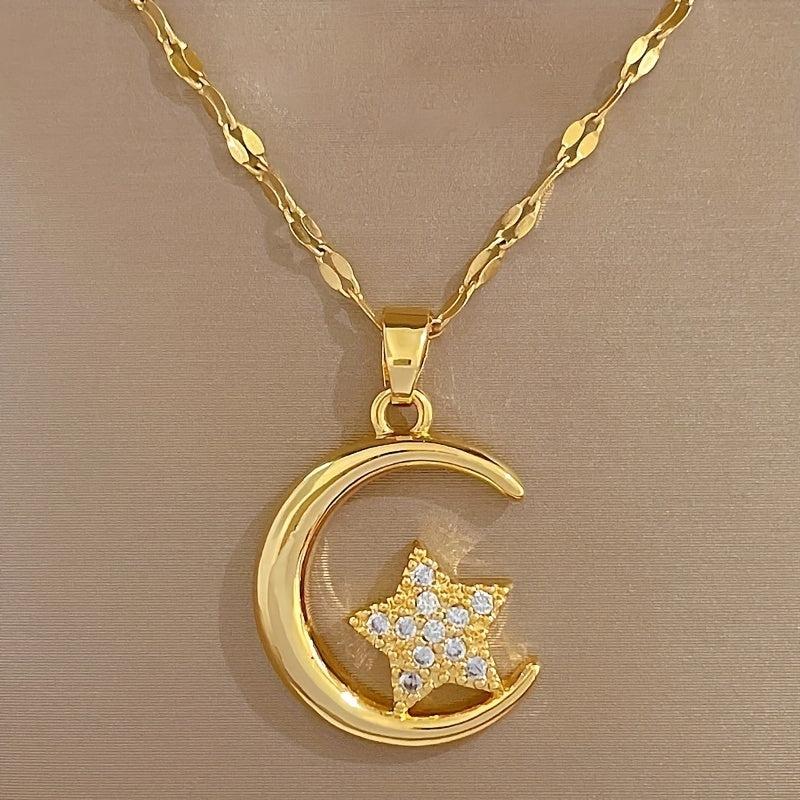 Stainless Steel Moon Star Pendant Necklace Choker Chain Gift