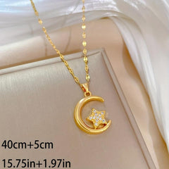 Stainless Steel Moon Star Pendant Necklace Choker Chain Gift