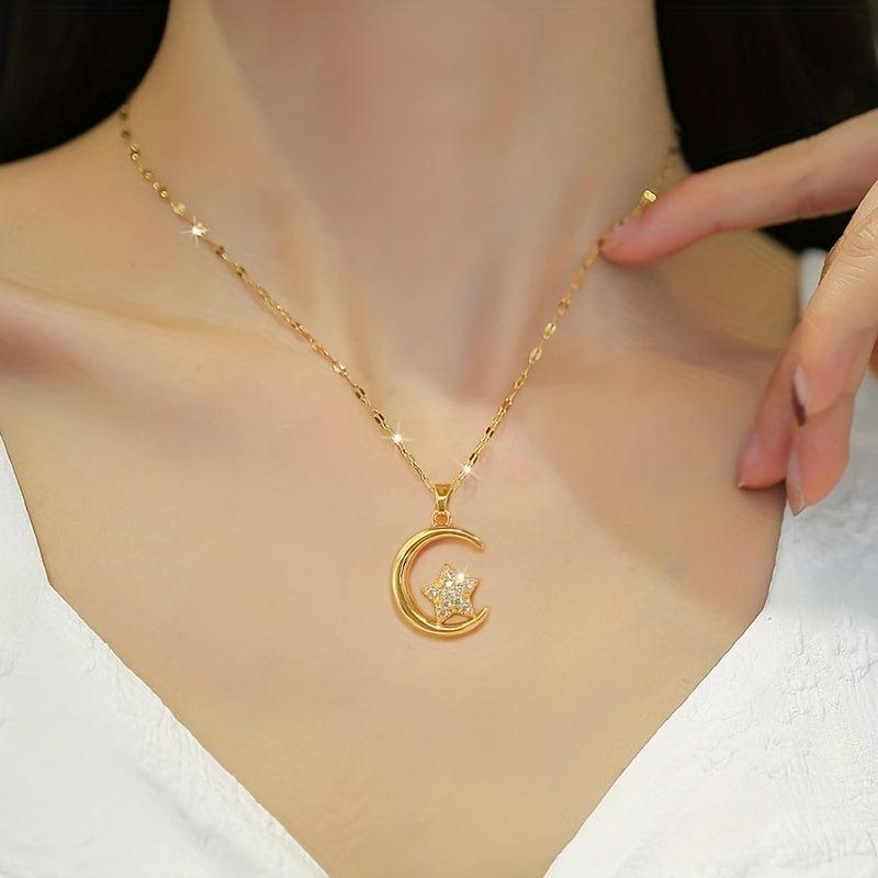 Stainless Steel Moon Star Pendant Necklace Choker Chain Gift