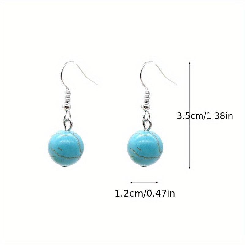 Boho Ethnic Vintage Round Bead Pine Stone Earrings