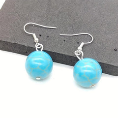 Boho Ethnic Vintage Round Bead Pine Stone Earrings
