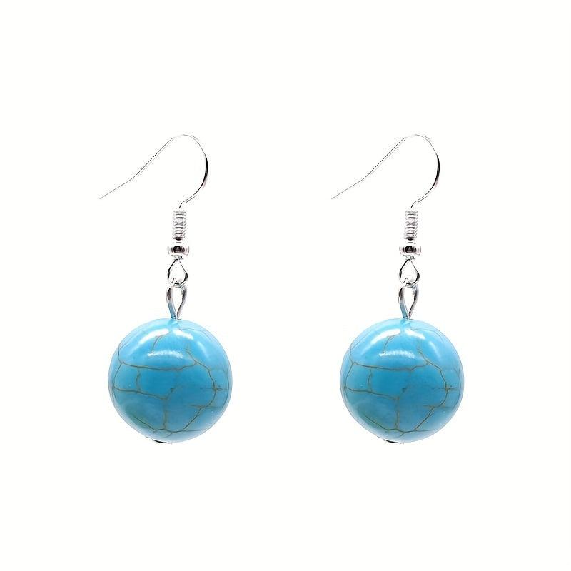 Boho Ethnic Vintage Round Bead Pine Stone Earrings