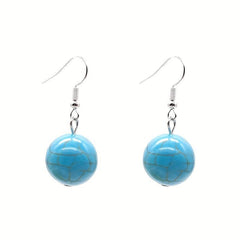 Boho Ethnic Vintage Round Bead Pine Stone Earrings