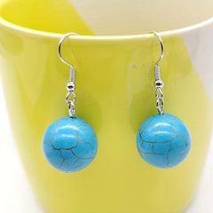 Boho Ethnic Vintage Round Bead Pine Stone Earrings