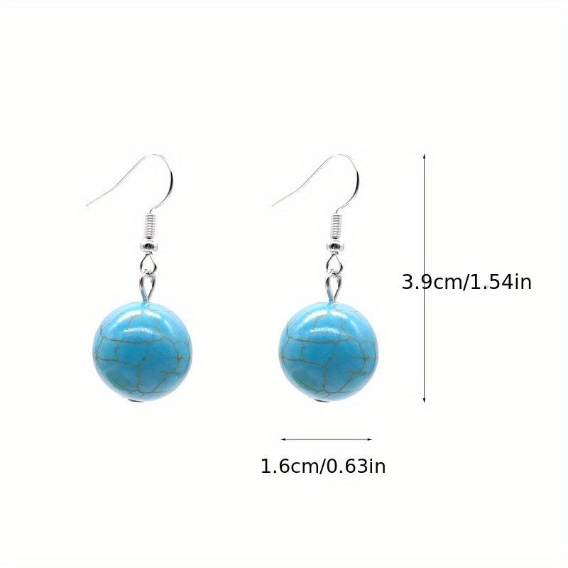 Boho Ethnic Vintage Round Bead Pine Stone Earrings