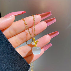 Opal Necklace For Women Stainless Steel Chain Christmas Jewelry Gift