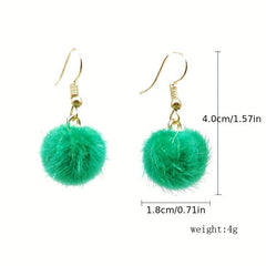 Winter Fur Ball Earrings Net Red Ear Hook