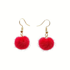 Winter Fur Ball Earrings Net Red Ear Hook